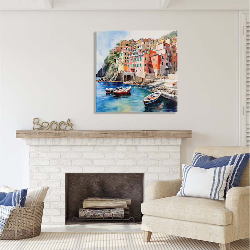 Ba-027 - Bateaux encadrés Cinque Terre, H 30 po x l 30 po x P 1,5 po