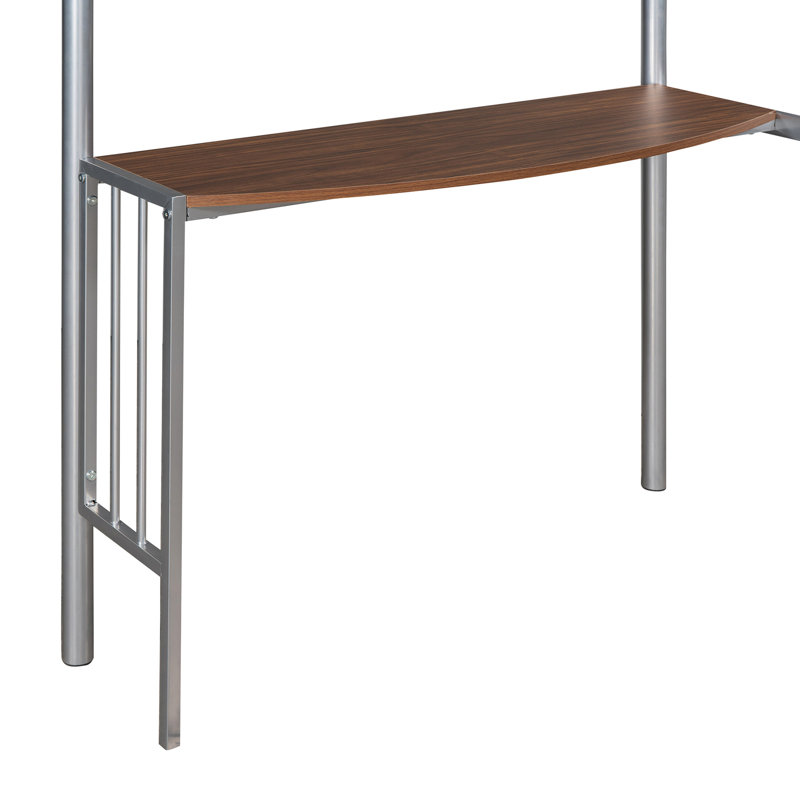 Lit superposé en métal avec bureau intégré - simple sur double, argent métallique pour une élégance de chambre à coucher solide et stable
