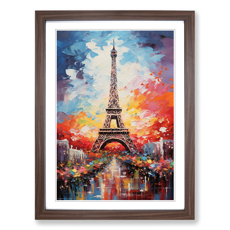 Eiffel Tower Action Painting No.3 - Single Picture Frame Print on Wood, Walnut Framed, 34cm H x 25cm W