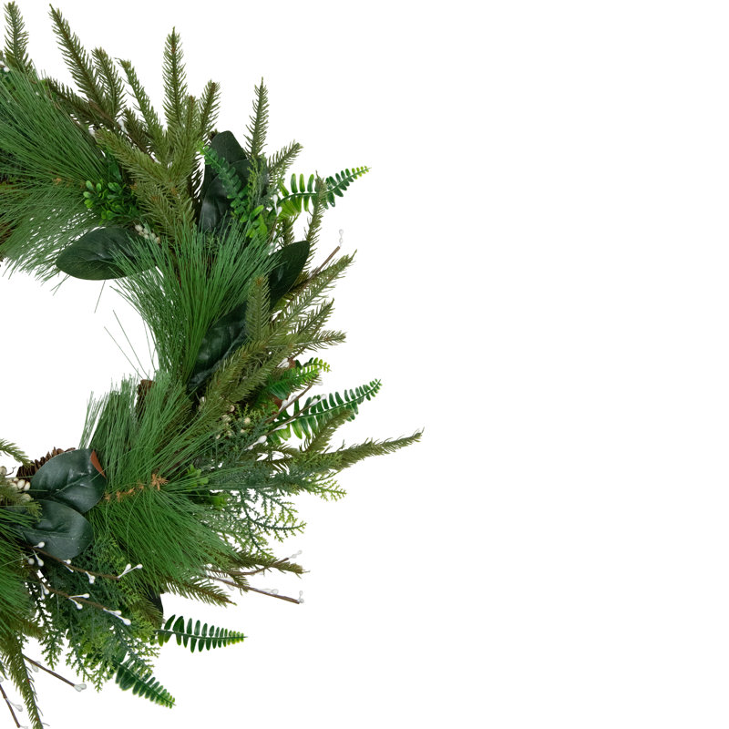 Couronne de Noël artificielle longue pin et feuillage mélangé 25 pouces non éclairé