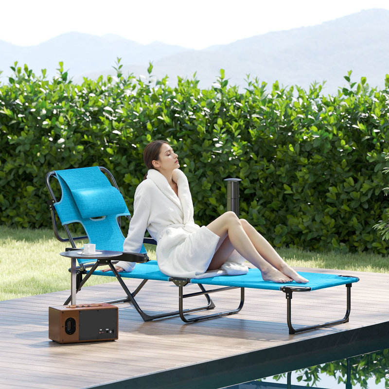 Folding Lounge Chair W/ Reclining Back, Gray, Blue