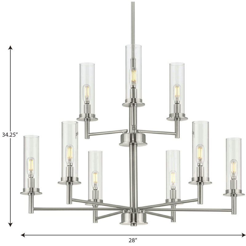 Lustre classique à 9 lumières de style bougie, Nickel brossé