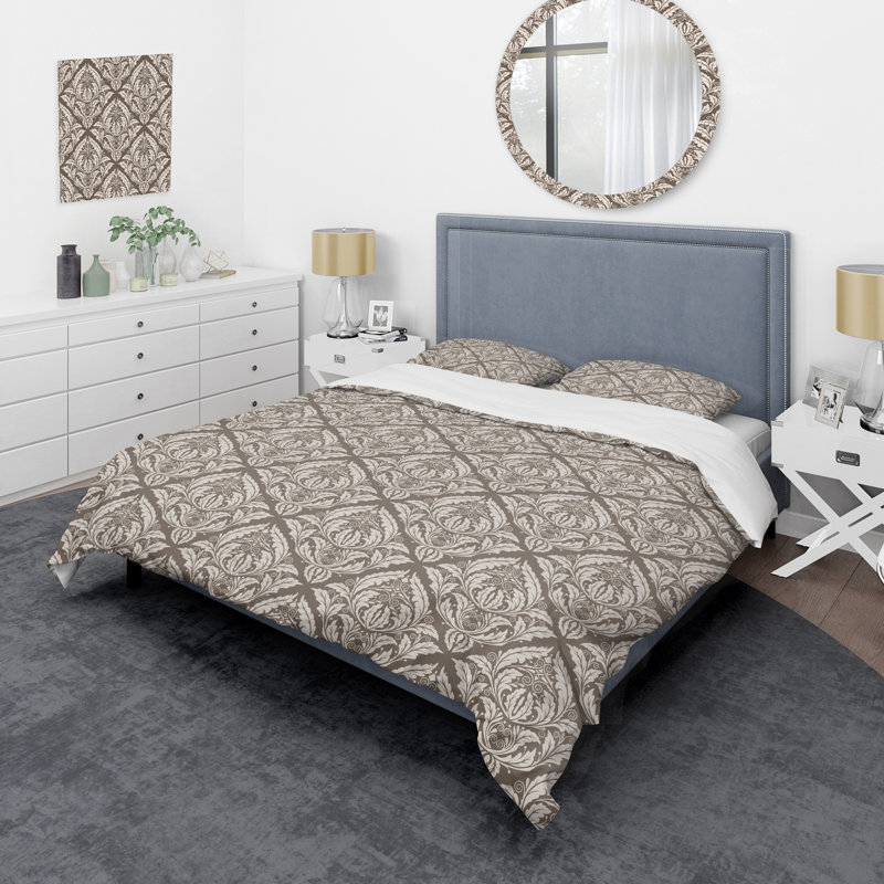 Damas brun - ensemble de housse de couette abstrait - microfibre de polyester