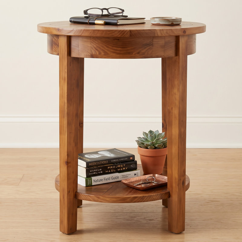 Table d'appoint ronde en bois de 50 cm avec tablette de rangement et plateau en forme d'étoile