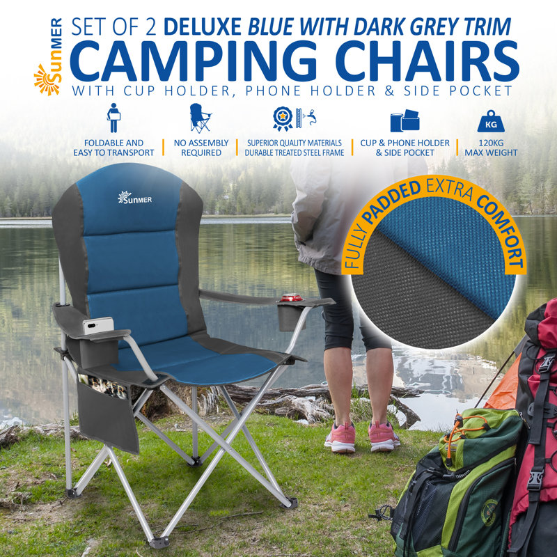 SUNMER Padded Camping Chairs (set Of 2), Blue/Black