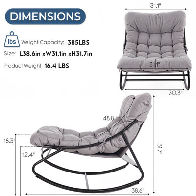 Outdoor/Indoor Papasan Rocking Chair with Ottoman, Lounge Chair with Cushion & Sturdy Metal Frame, Patio Rocker Chair for Balcony Backyard Porch Bedroom, Gray