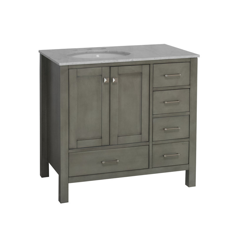 Claudett 36'' Single Bathroom Vanity with Top, Weathered Gray, Carrara Marble