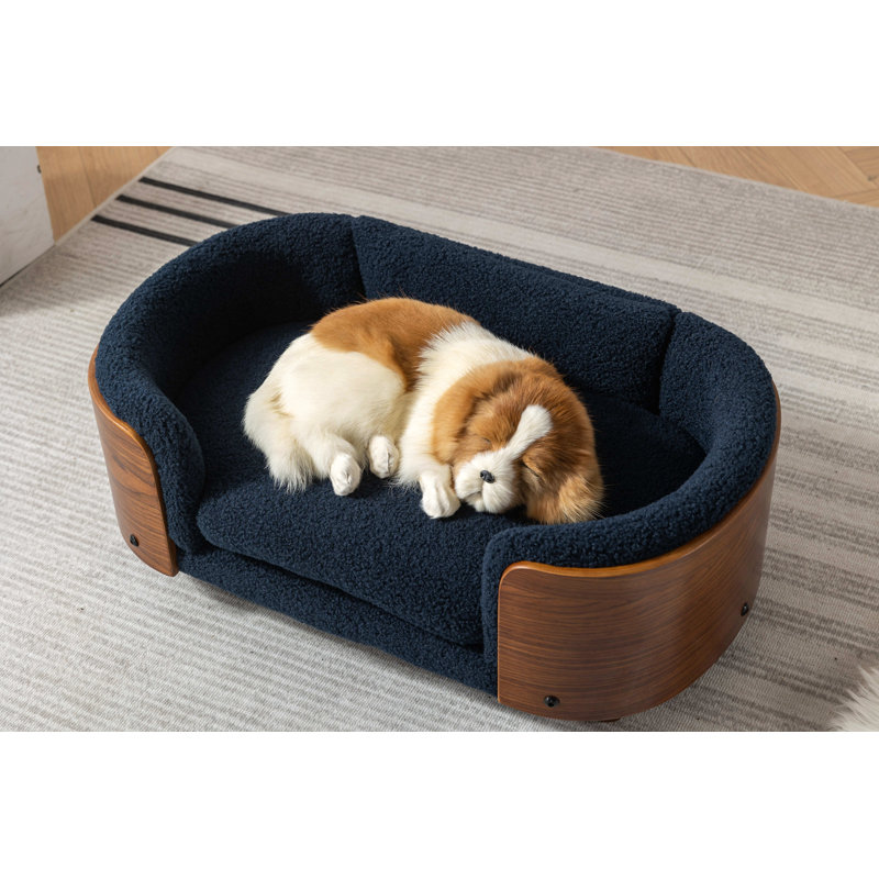 Canapé pour chien en bois massif Inira, L 30,7 po x P 20,08 po x H 9,85 po, Bleu foncé / brun