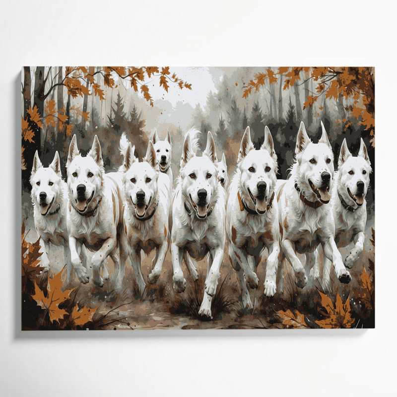 Chiens, art mural sur toile gris Kuvasz, 11" H x 14" W