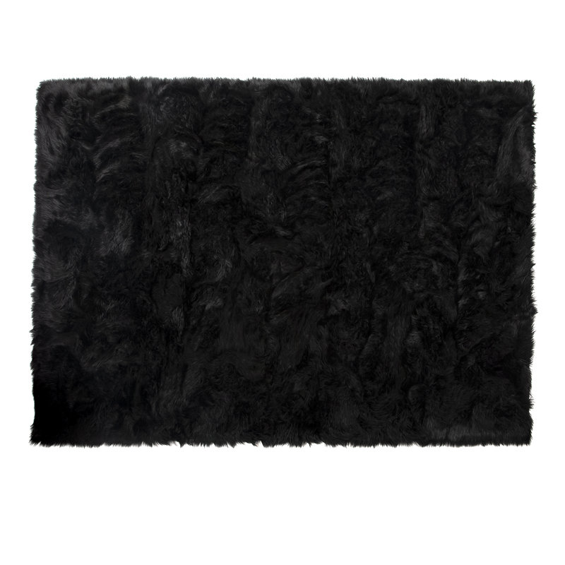 Tapis noir à poils longs lavable en fausse fourrure, Rectangulaire 8 pi x 10 pi