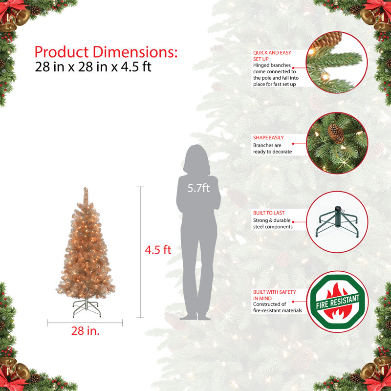 Lighted Artificial Christmas Tree, 4.5ft H