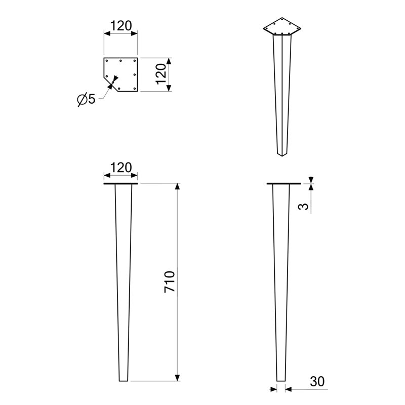 Mintz Table Leg, 71cm H x 12.5cm W x 12.5cm D