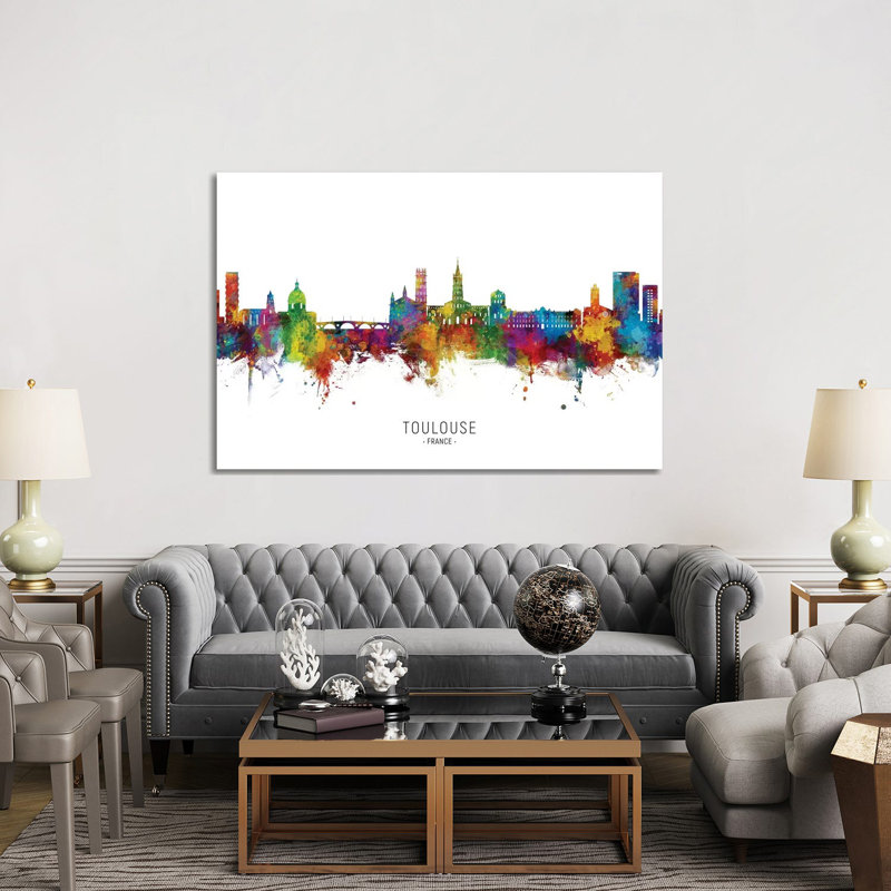 Toulouse France Skyline City Name by Michael Tompsett - 1 Piece Wrapped Canvas Wall Art, 152.5 cm H x 101.5 cm W