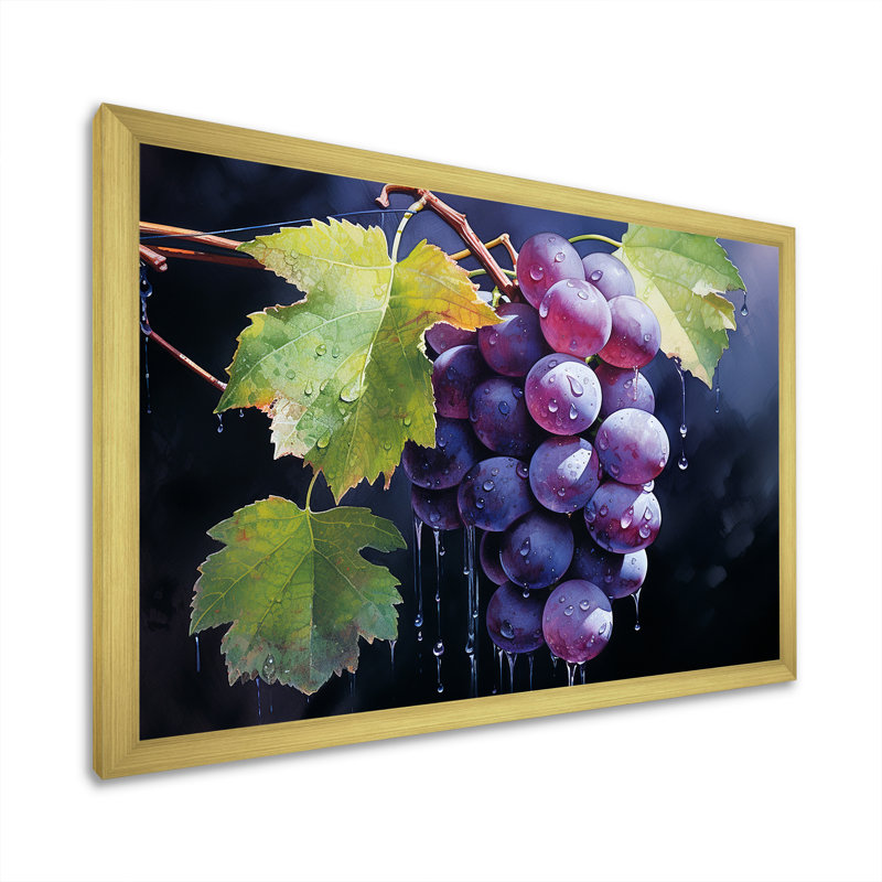 Raisins grâce sur toile, Cadre doré simple, H 16 po x l 32 po x P 1 po