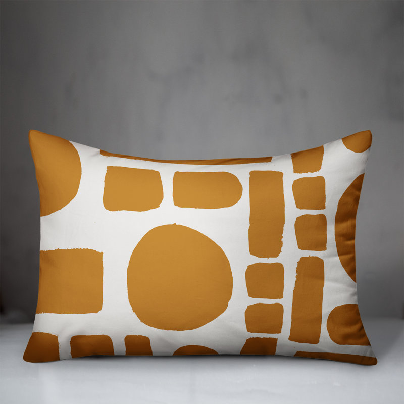 Coussin intérieur / extérieur géométrique, Blanc / Orange / Jaune