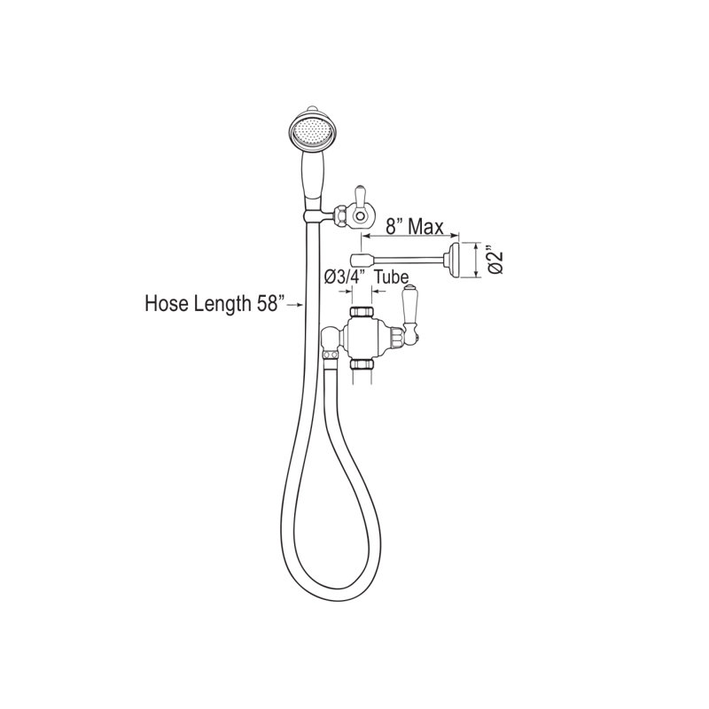 Edwardian™ Riser Diverter, Handshower, Handshower Holder, Hose and 8" Thermostatic Outlet, Satin Nickel