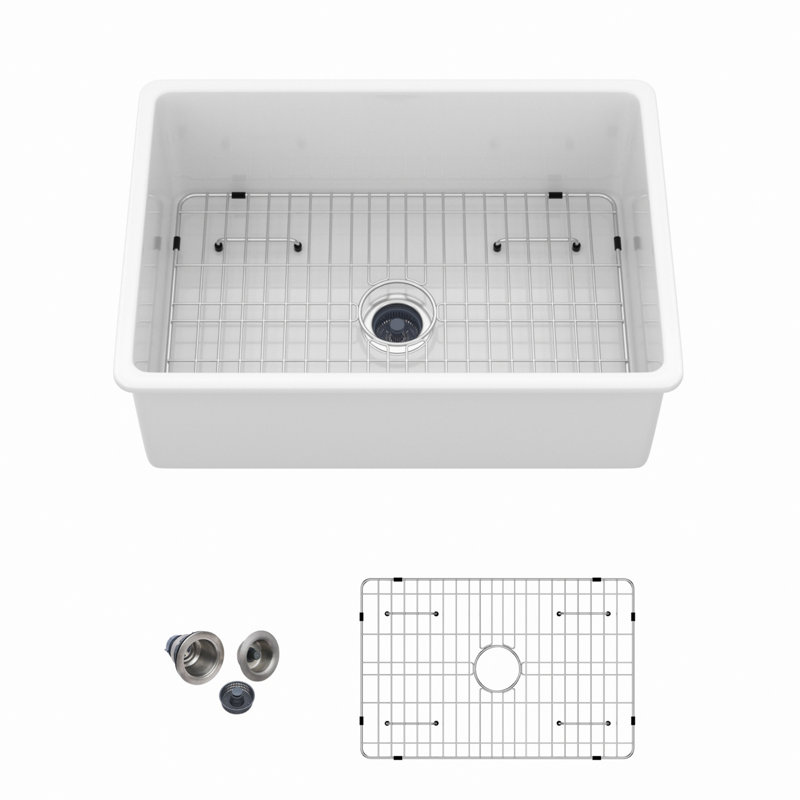 Évier de cuisine encastré en argile réfractaire à simple cuve, lavabo à cuve simple rectangulaire
