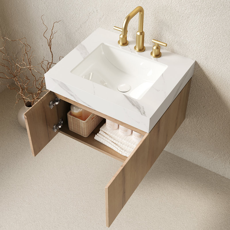 Meuble-lavabo de salle de bain, White Oak, Carrara White, Widespread