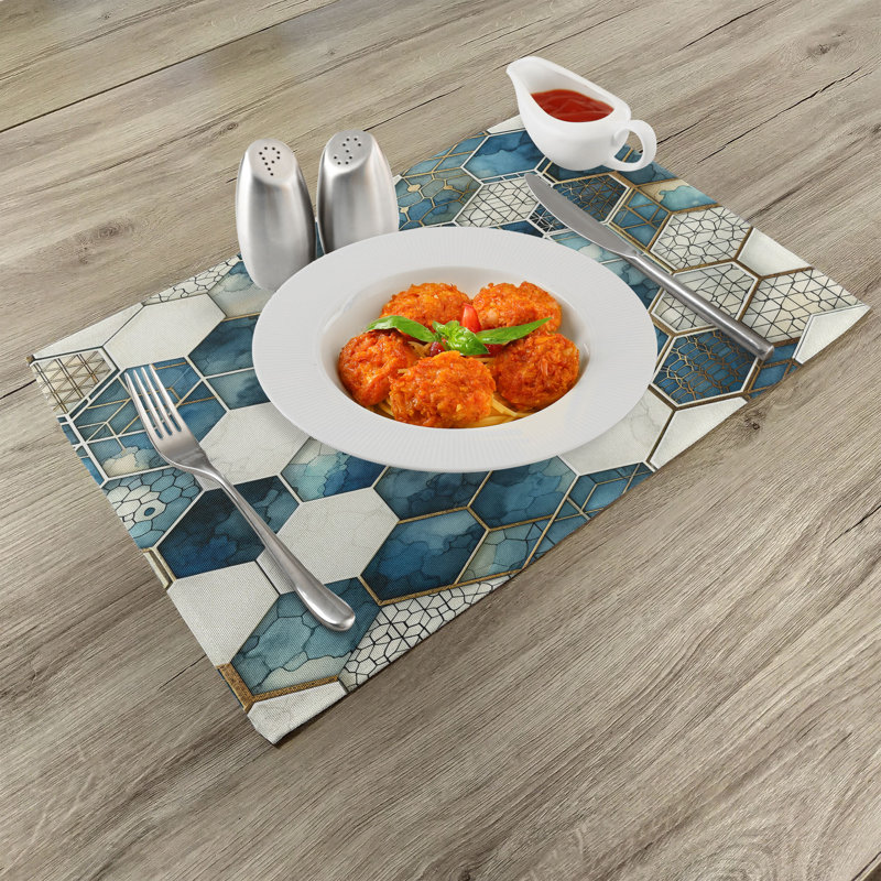 Dark Turquoise and Ivory Watercolor Honeycomb Placemat Set