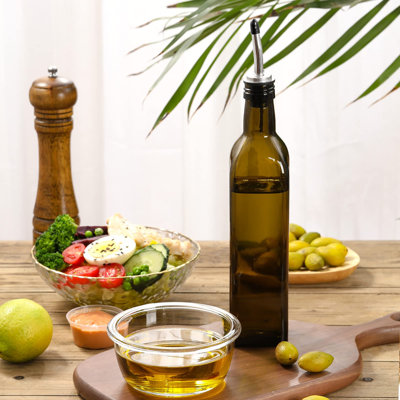 17oz Glass Olive Oil Dispenser Bottle, 500ml Oil and Vinegar Cruet with Pourers and Funnel for Kitchen