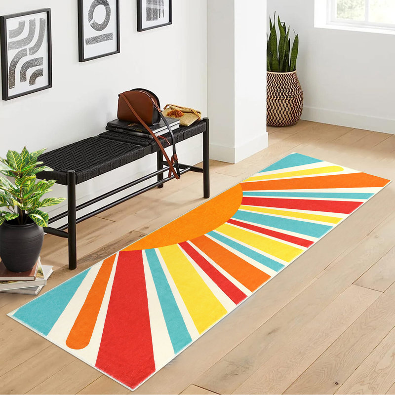 Mignon tapis lavable à la machine Sunburst, Tapis de couloir 2 pi x 6 pi