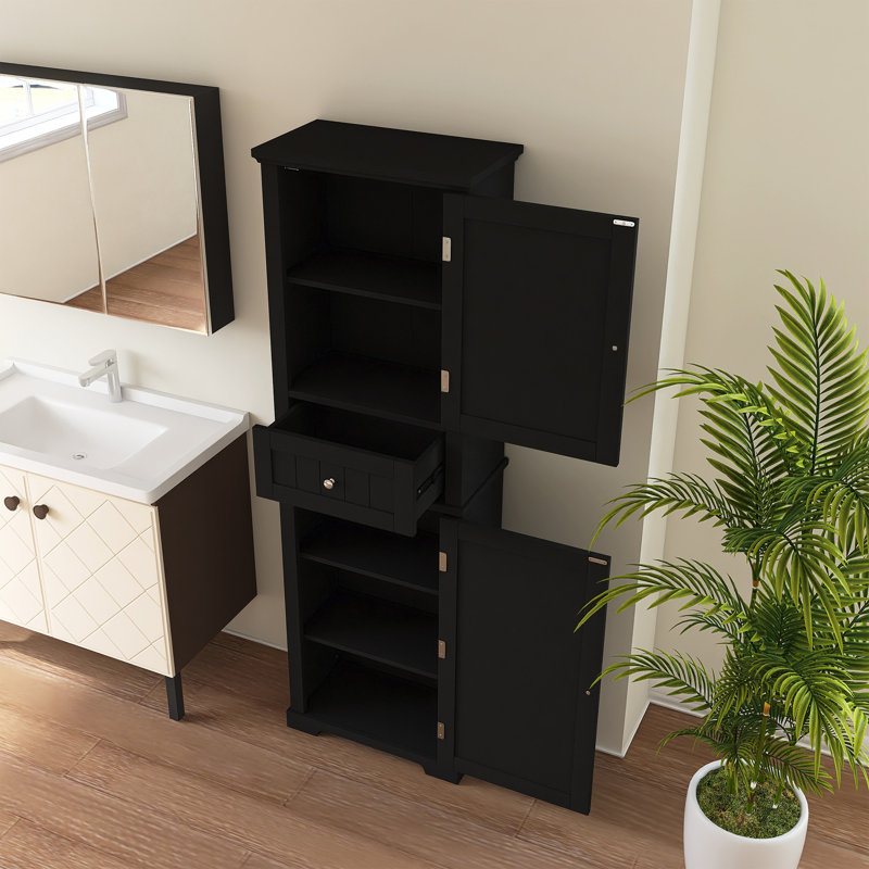 Tall Bathroom Storage Cabinet, Freestanding Storage Cabinet With Drawer And Adjustable Shelf, Black