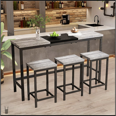 Ensemble de table de salle à manger de cuisine moderne avec 3 tabourets, plateau de table épissure unique et tabouret suspendu peu encombrant