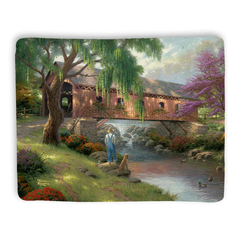 Jeté en sherpa Thomas Kinkade The Old Fishin 'Hole