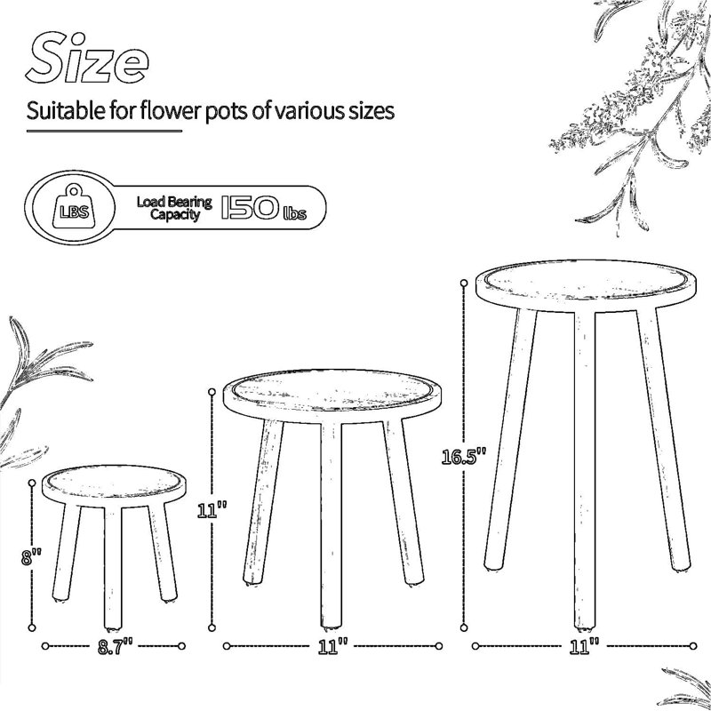 Ensemble de 3 porte-plantes Mid-Century Modern, Brun