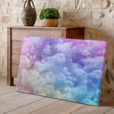 Toile d'un fond abstrait rêveur mettant en vedette de doux nuages moelleux dans un dégradé de couleurs pastel, y compris l'art mural sur toile lavande rose clair