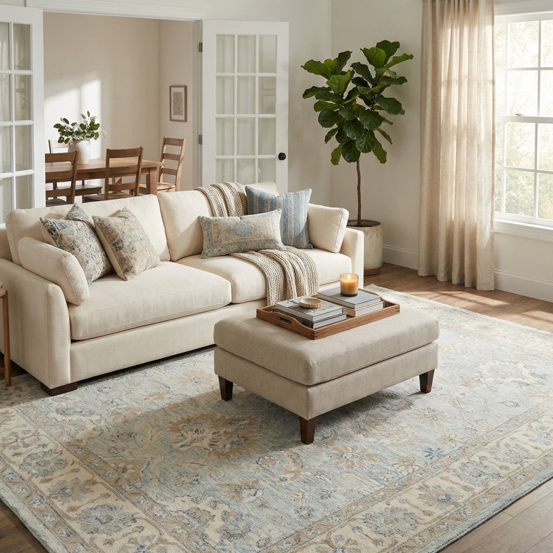 Marietta Oushak Hand-Tufted New Zealand Wool On Canvas Area Rug, Rectangle 6' x 9'