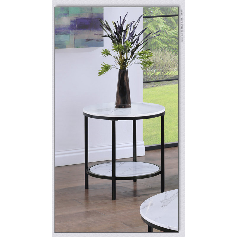 Table de bout ronde moderne en faux marbre avec plateau de rangement 1pc