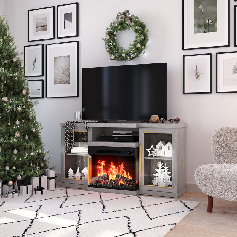 Crédence de rangement l 57 po avec foyer électrique inclus