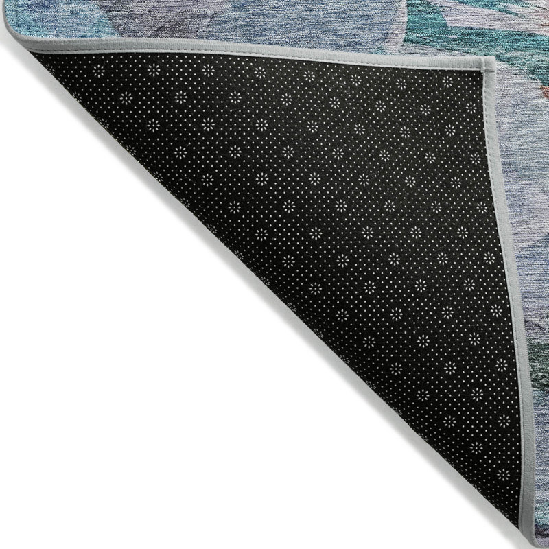 Tapis extérieur lavable abstrait bleu, gris et brun 10 pi x 14 pi HomeRoots
