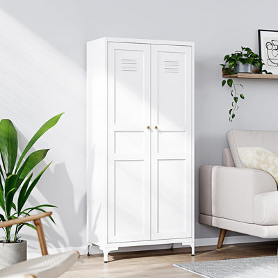 Armoire de rangement en métal avec 2 portes et 4 tablettes réglables - Armoire de rangement à 5 niveaux en acier blanc pour garde-manger à 5 niveaux pour cuisine, salon et salle à manger