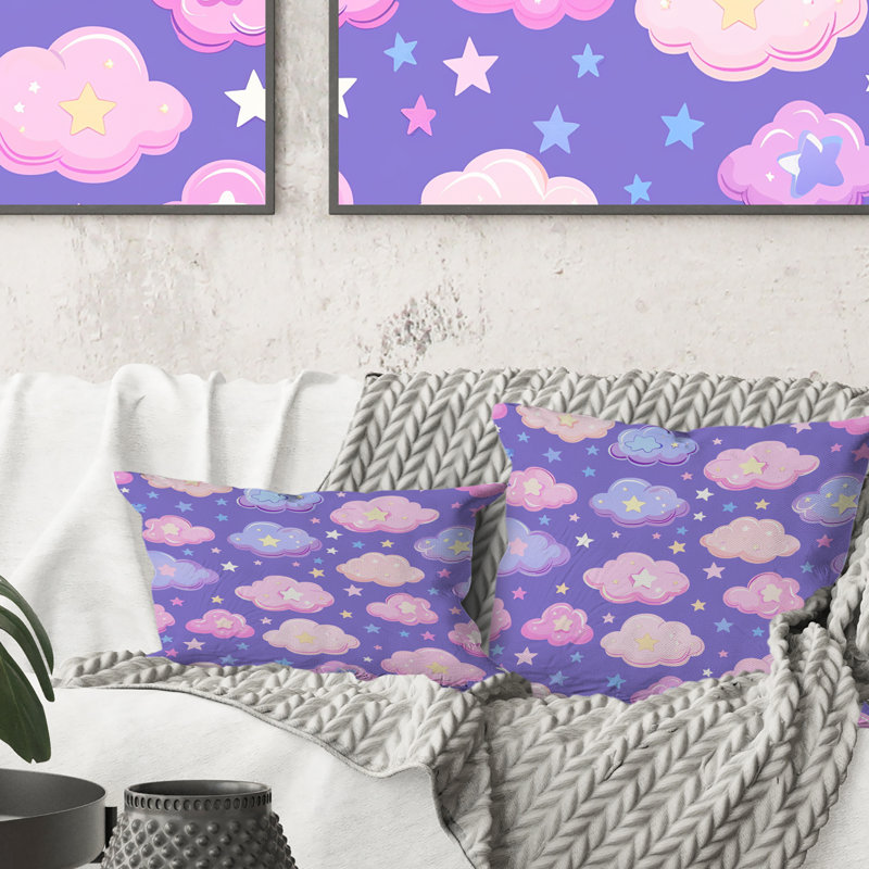 Coussin lombaire rose et mauve en coton Candy Dreams II