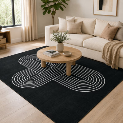 5' x 7'-9' x 12' Modern Abstract Geometric Area Rug, Machine Washable Non-Slip Low-Pile Carpet with Interlocking Line Art, Contemporary Throw Rug for Living Room Bedroom pet friendly