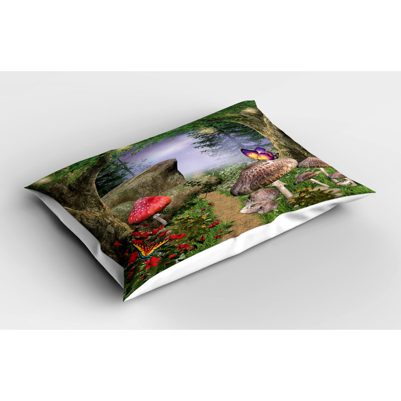 Pillowcase, Butterflies, Tan Green Red