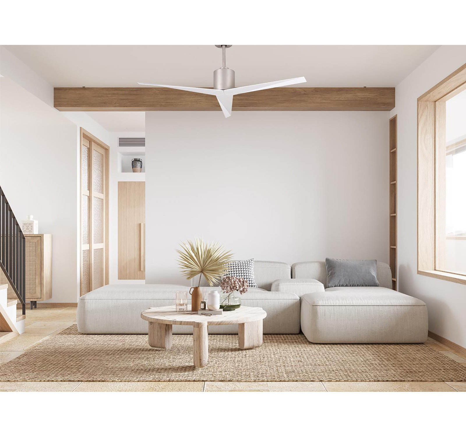 56'' 3 Blade Ceiling Fan, Brushed Nickel, Gloss White
