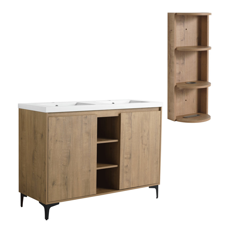 Meuble-lavabo autoportant 48 po avec double lavabo et support de rangement, portes à fermeture douce, armoire de rangement 00612IMO-07148IMOX (KD-Packing)