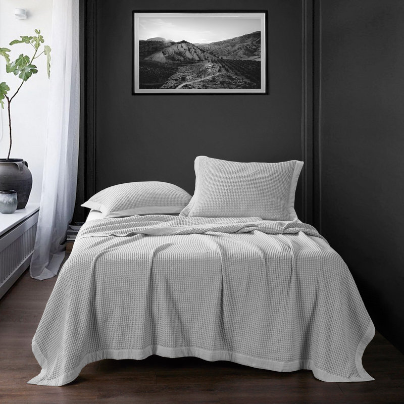 Full Gray Cotton Waffle Weave Sham Set of Three