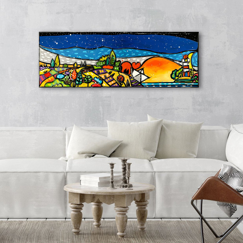 It Is A Romantic Sunset by Wallas - Wrapped Canvas Painting, 35cm H x 100cm W x 4cm D