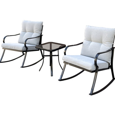 Chaise berçante avec patio - pour la conception ergonomique, coussins en tissu, bistro de terrasse en métal stable avec pinces de coussin, épais