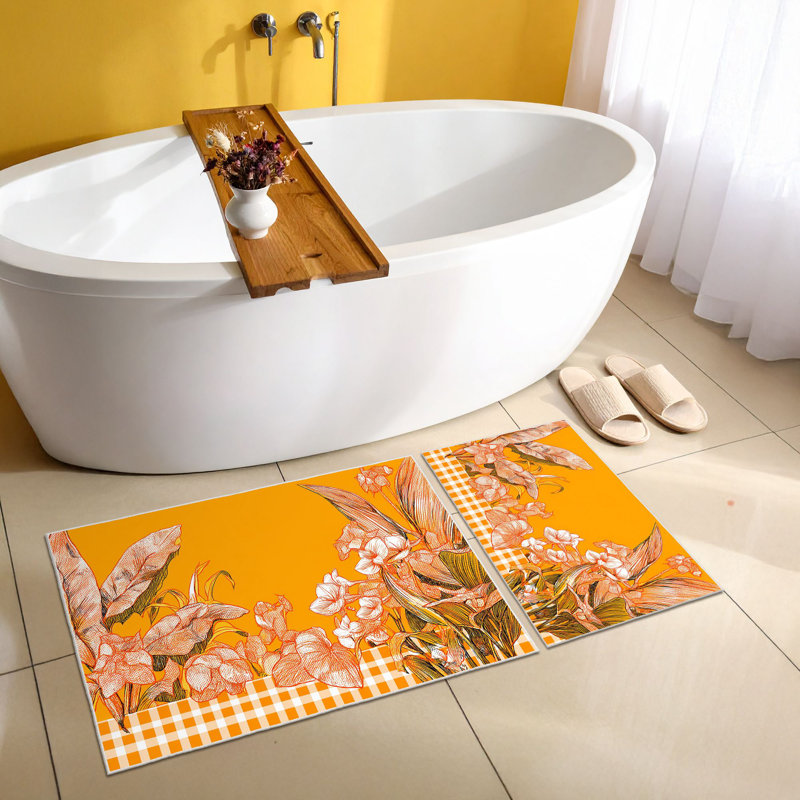 Non-Slip Bathmat Set (2 Pieces), Yellow Polyester, 19.7 x 23.6 inches & 23.6 x 39.4 inches | 100% Polyester, 650 g/m², Pile Height: 0.2 inches | Machine Washable, Durable Dot Base, Perfect for Home Bathroom Decor