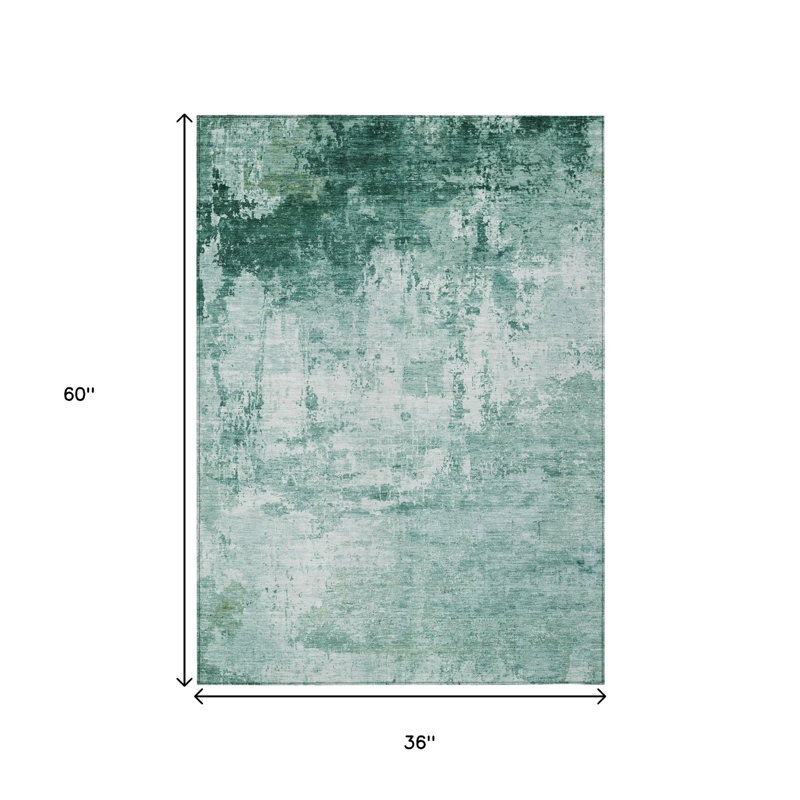 Tapis extérieur lavable abstrait turquoise et ivoire 3 pi x 5 pi