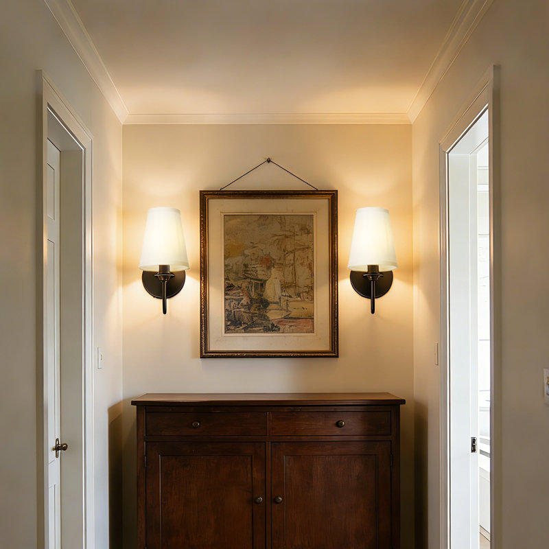 Classic Fabric Shade Wall Sconces Set Of 2, E12 Single Light Sconce Lighting, Farmhouse Wall Mount Lamp For Bathroom Mirror, Living Room, Bedside (matte Black/brass)