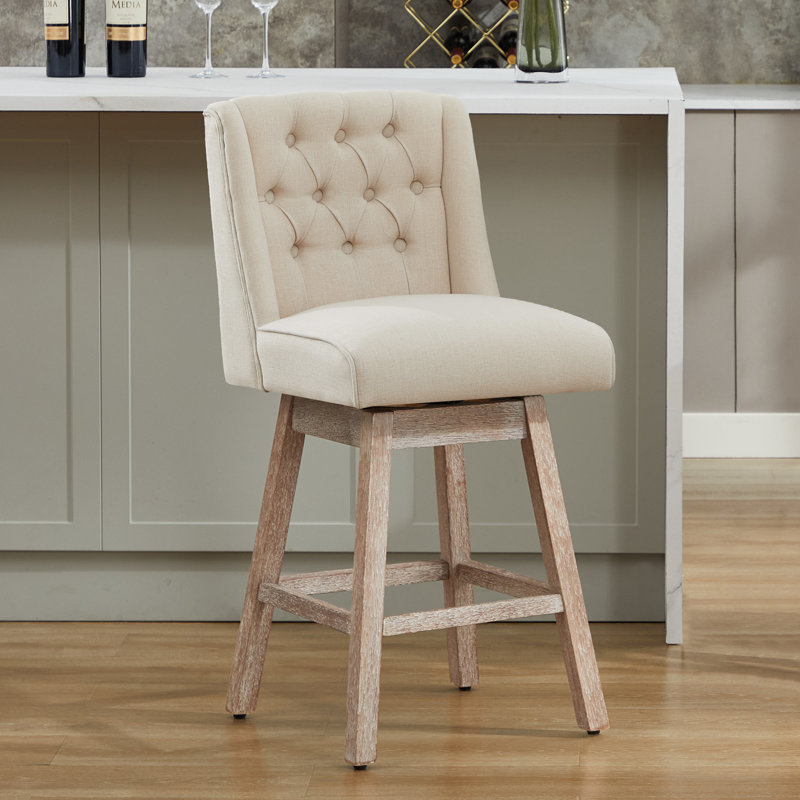 Tabouret de bar pivotant à 360 ° Terron avec pieds en bois massif Terron, Beige