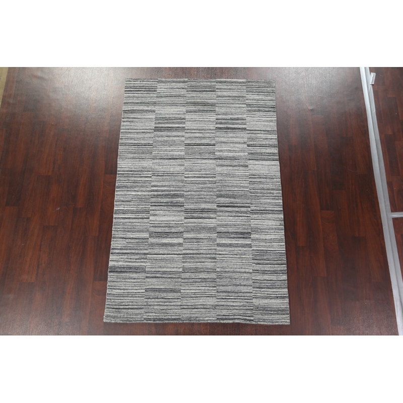 Tapis en laine à carreaux contemporain noué à la main 5 x 8 po