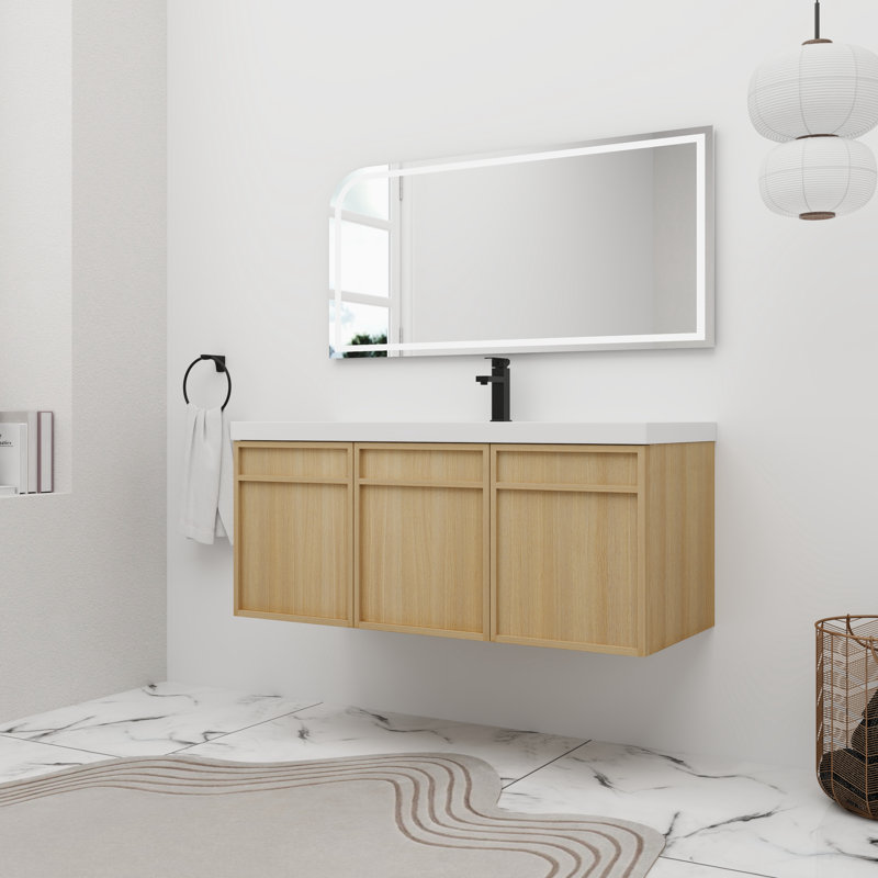 Meuble-lavabo flottant simple 48 po avec plateau en résine