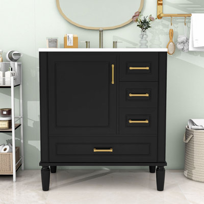 Meuble-lavabo simple autoportant en bois Fetush Modern avec lavabo en céramique et grand rangement